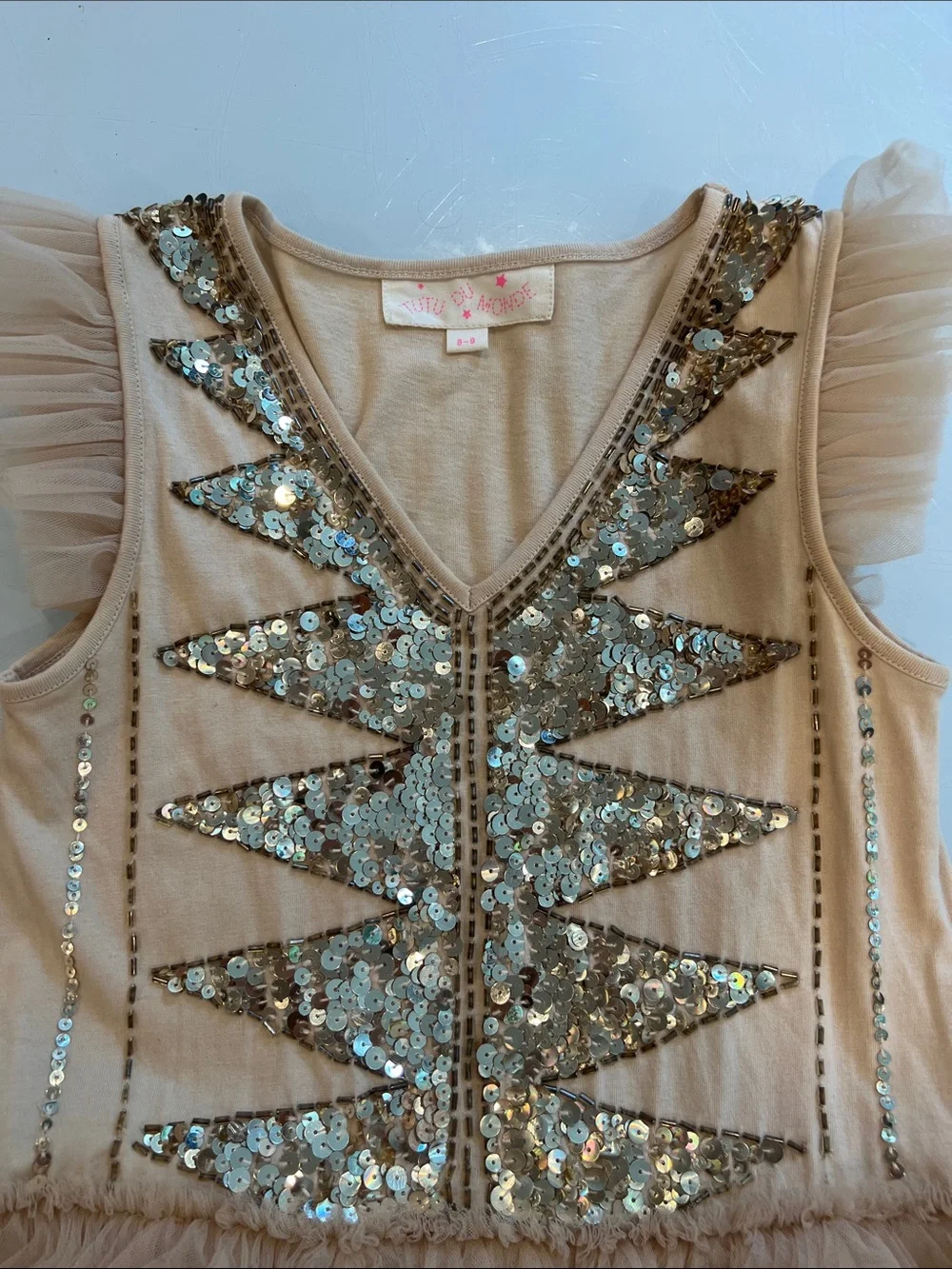 Tutu Du Monde Gold Tulle Ruffle dress with Sequin Bodice